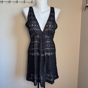 J Valdi Womens Babydoll Crochet Lace Tank Dress Black Medium Whimsigoth Layering